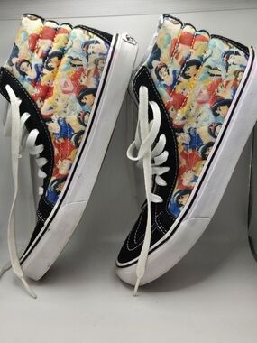 Vans Disney Princesses Black and White High-Top Sneakers with Pink Interior W7.5
